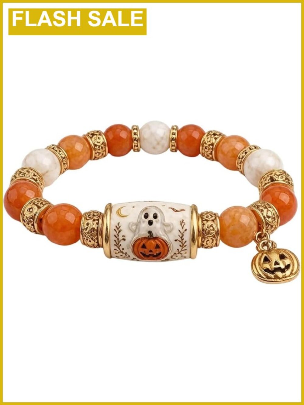 Halloween Stretch Beaded Bracelet Black Cat Pumpkin Ghost Charm Costume